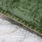 decorUhome Chenille Soft Cozy Throw Pillow Covers 24x24 Set of 2, Modern Farmhouse Boho Velvet Decorative Euro Sham Pillow Cases with Stitched Edge for Couch Sofa Bed Home Decor, Forest Green