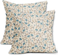 Brown Blue Grey Floral Pillow Covers 20x20 Set of 2 Vintage Rustic Old Style Cute Small Flower Print Decorative Outdoor Pillowcases Farmhouse Throw Cushion Case Decor for Couch Sofa Bed