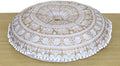 CRAFT KALA Mandala Floor Pillow Cushion Cover Seating Throw Cover Hippie Decorative Bohemian Ottoman Poufs Pom Pom Pillow Cases Boho Indian Cotton Living Room Home Décor 24" Round, White Gold Elephant