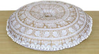 CRAFT KALA Mandala Floor Pillow Cushion Cover Seating Throw Cover Hippie Decorative Bohemian Ottoman Poufs Pom Pom Pillow Cases Boho Indian Cotton Living Room Home Décor 24" Round, White Gold Elephant