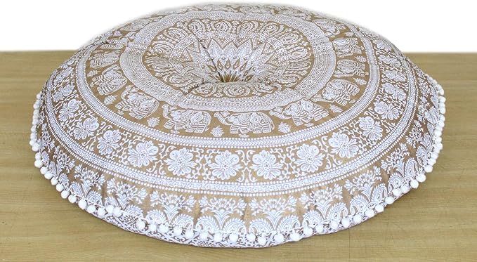 INDIAN CRAFT CASTLE ICC 32 Inch Floor Pillows & Cushions Covers Decorative Hippie Mandala Pouf Pillow Covers Bohemian Seating Meditation Cushion Cover Large Boho Ottoman Case Pillowcase for Couch