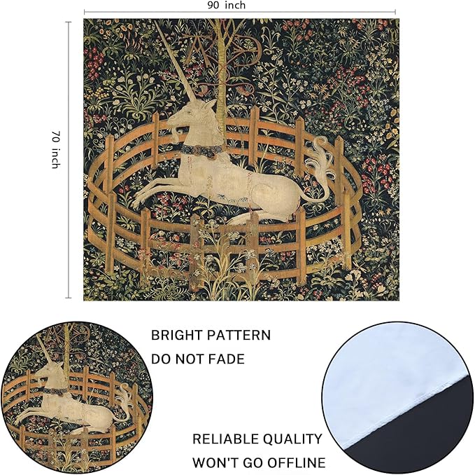 Semtomn Tapestry Artwork Wall Hanging Medieval Vintage Hunting Unicorn Captivity 70x90 Inches Home Decor Tapestries Mattress Tablecloth Curtain Print