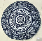 INDIAN CRAFT CASTLE 24" Blue Silver Mandala Barmeri Large Floor Pillow Cover Cushion Meditation Seating Ottoman Throw Cover Hippie Decorative Zipped Bohemian Pouf Ottoman Pom Pom Cases 24" Round