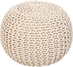 REDEARTH · Round Pouf Ottoman - Hand Knitted Cable Boho Poof Home Décor Pouffe Circular Footrest for Living Room - Nursery - Bedroom - Lounge 100% Cotton (19.5"x19.5"x14") - Ivory, Set of 2