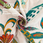 Queen Boho Throw Blanket for Bed, 100% Cotton Muslin Soft Throw-Floral Farmhouse Rustic Decor Blanket for Couch Sofa Quilt and Gift, 80" x 90"-BeigeWhite