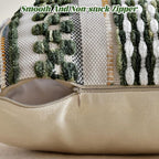 AmHoo Set of 2 Chenille Striped Textured Boho Throw Pillow Covers Aesthetic with Tassels Woven Decorative Pillow Case for Couch Bed Sofa Bedroom Modern Funky 18 x 18-Inch Sage Green