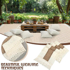 Extra Large Outdoor Boho Picnic Blanket 150'' X 71'' Beige White Table Runner 6 Throw Pillow Cover Woven Cotton Yarn Oversize Beach Blanket Washable for Picnic Camp Wedding
