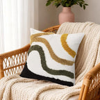 Boho Throw Pillow Covers 18x18 Inch Set of 1, Tufted Abstract Decorative Pillow Cover Mid Century Modern Pillow Cases Bohemian Cushion for Couch Sofa Bed Living Room Home Decor, Green-Brown