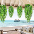 Waipfaru 4Pcs Fake Ferns Fake Hanging Plants Artificial Ferns for Outdoors，UV Resistant Plastic Fake Plants for Indoor Wall Porch Wedding Party Holiday Decor
