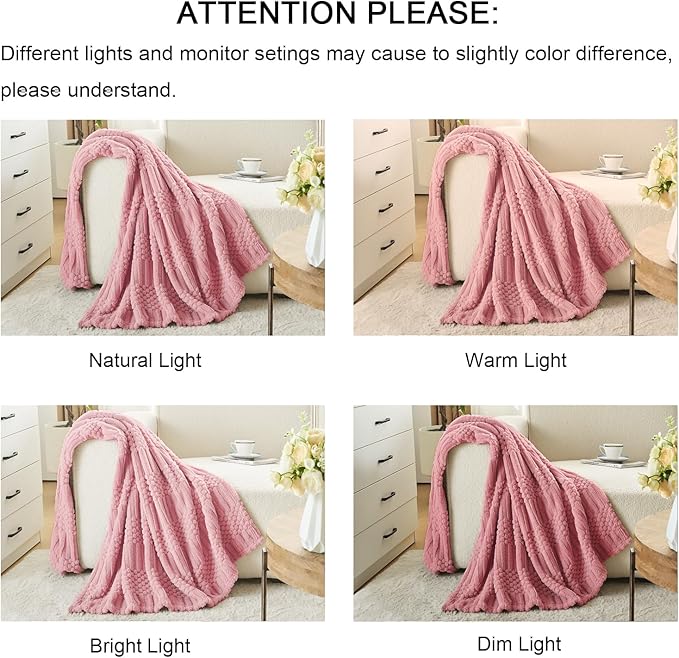 lifein Throw Blanket for Couch-Pink Boho Throw Blanket, Soft Fleece Plush Lightweight Blankets&Throws for Spring, Fuzzy Decorative Blankets for Livingroom Bed Sofa Chair (50x60, Pink)
