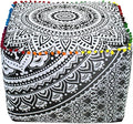 CRAFT KALA Large Hippie Mandala Meditation Floor Ottoman Pillow Cushion Pouf Cover Square Poufs Cover Bohemian Floor Cushion Case Outdoor Fireplace Yoga Living Room Decor 16X16X14 inches, Grey Ombre