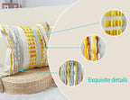 Boho Throw Pillow Covers 16x16 Aesthetic Neutral Boucle Couch Pillow Cover Rainbow Striped Decorative Accent Pillow Case for Couch Bed Sofa Farmhouse,Modern Funky,Set of 2 Yellow-Grey