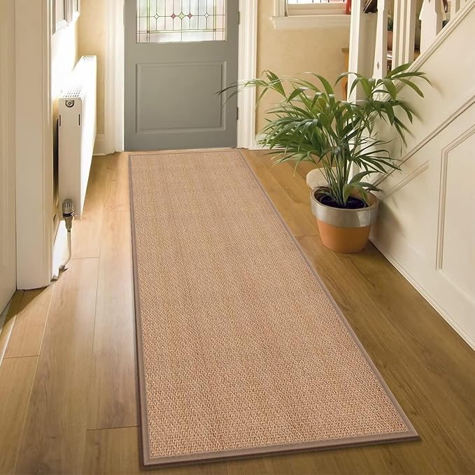 6ft Natural Jute Hallway Runner Rug Non Slip Washable, Rubber Backed Long Indoor Entryway Runner, Absorbent Kitchen Carpet Sink Rug, Camel