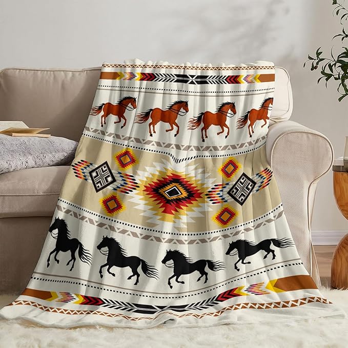 Western Throw Blanket, Cowboy Soft Cozy and Warm Couch Blankets Gift for Western Lover, Decorative Blankets for Sofa Couch Bed, Beige Brown 50×60 inches