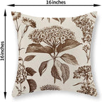 Brown Pillow Covers 16x16 Set of 2 Vintage Boho Floral Hydrangea Herbs Botanical Throw Pillow Cover Outdoor Flower Decorative Pillowcase Linen Farmhouse Cushion Case Decor for Couch Sofa