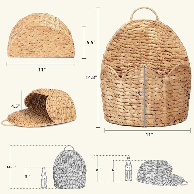 Door Basket Scalloped Hanging Storage Basket,Water Hyacinth Woven Wall Baskets for Front Door Decor, Hangable Storage Organize for Flowers,Planter,Mails,Wicker Baskets for Organizing Garden- L
