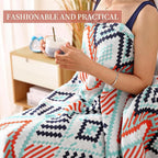 Knitted Queen Size Throw Blanket - Lightweight Breathable Summer Soft Blanket of Polyester Imitation Cotton for Anti-Static,Luxury Throws for Bed, Couch and Sofa,Orange Tassel Pattern