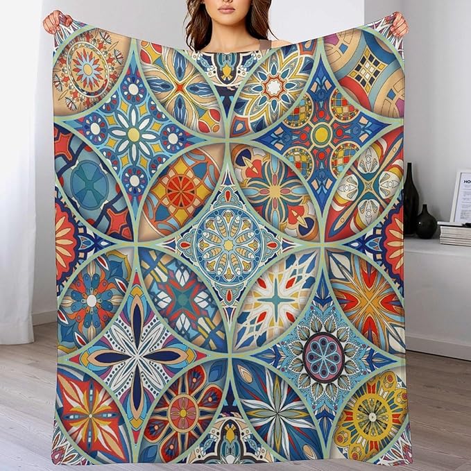 Boho Floral Throw Blanket Colorful Bohemian Mandala Blanket for Sofa Bed Couch Chair Or Dorm 30"x40"