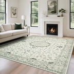 Washable Rugs 8x10 Area Rugs for Living Room,Rugs for Bedroom,Large Carpets,Ultra Soft Faux Wool Retro Dining Room Rug,Non Slip&Non-Shedding Low Pile Vintage Print Rug for Home Office-Green