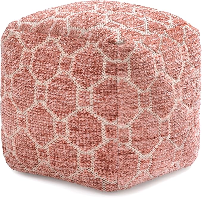 Anji Mountain Pouf Ottoman Foot Rest, Handmade Ottoman Pouf, Comfortable Foot Stool, Decorative Floor Seating for Living Room Decor, Bedroom & Home Décor Accent - Red