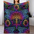 Mandala Boho Throw Blanket Colorful Dragonfly Sun Bohemian Blanket for Sofa Bed Couch Chair Or Dorm 50"x60"
