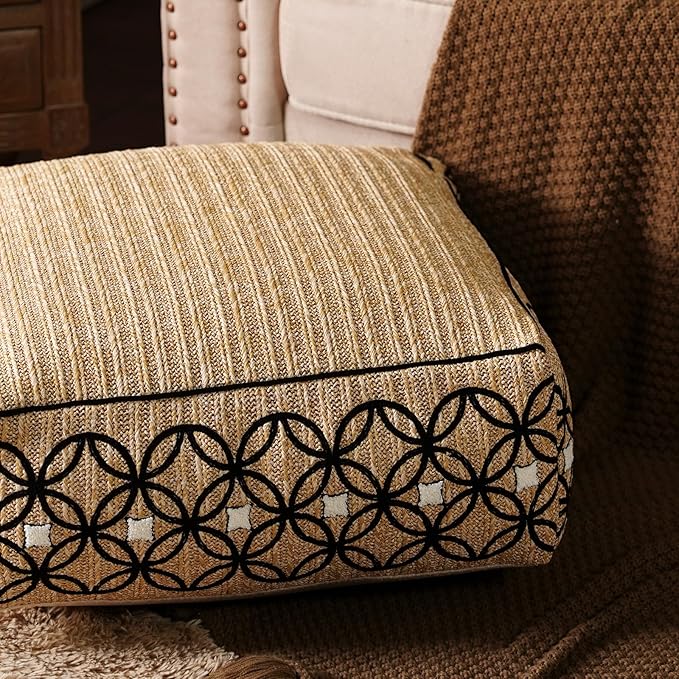 SUTAVIA Pouf Cover Ottoman Unstuffed Pouf Seat Footrest Decorative Storage Bean Bag Floor Chair for Home Decor Living Room Bedroom (Linen Decor, Square, 20" D x 20" W x 8" H)