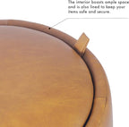 Spatial Order Storage Round Ottoman with Removable Lid (with Hidden Storage) | Spatial Order Home Décor | Upholstered Round Velvet Ottoman – Carmel Faux Leather
