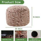 HIGOGOGO Round Stuffed Pouf Ottoman, Long Faux Fur Poufs with Foam Chunk Filling, Fluffy and Furry Pouf Foot Stool Storage Ottoman, 20 X 15 Floor Poufs Foot Rest for Living Room, Snow Coffee