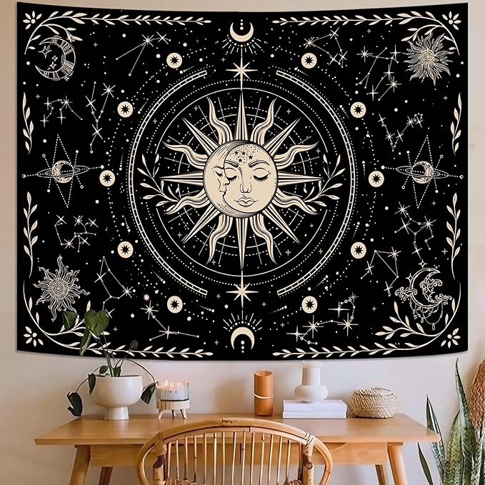 Spenlife Celestial Sun and Moon Tapestry Cosmic Tapestry for Bedroom Astral Tapestries Wall Hanging Bedroom Living Room Wall Art and Home Decor 60x80
