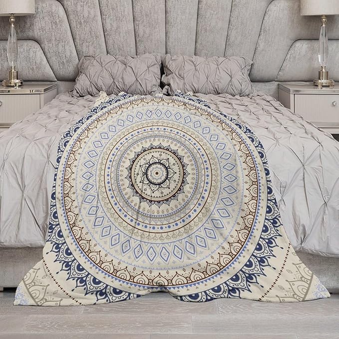 Mandala Throw Blanket Retro Eastern Backdrop Swirled Cosmic Lotus Yoga Boho Artwork Blanket for Sofa Bed Couch Chair Or Dorm 30"x40"
