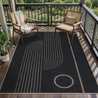 Tangsoo Geometric Line 4x6 Easy Jute Rug for Indoor Patio,Washable Ultra Thin Area Rug Non-Slip Black Outdoor Mat,Boho Rainbow Front Door Throw Carpet for Living Room Entryway Bedroom Foyer