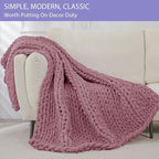 Bigacogo Chunky Knit Throw Blanket for Couch, 51x63 inches, 100% Hand Knitted with Thick Jumbo Chenille Yarn, Cozy Soft Large Rope Knot Cable Crochet Blankets for Sofa Bed Living Room, Burnt Rose