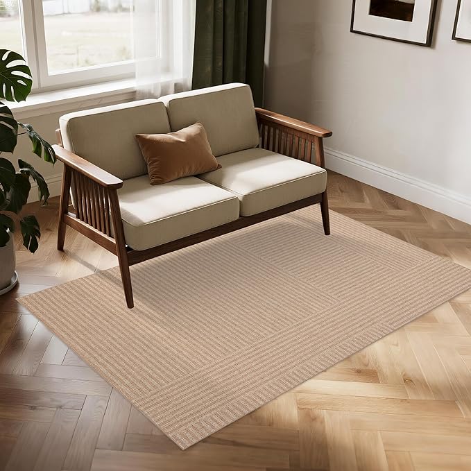 Easy Jute Rug 4x6: Indoor Outdoor Natural Boho Area Rugs for Living Room Patio Washable - Farmhouse Neutral Contemporary Carpet Mat for Entryway Bedroom Kitchen Backyard Sunroom Non Slip