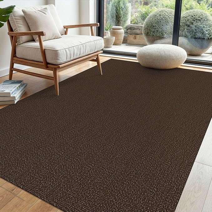 EARTHALL Washable Area Rug 4x6 Ft Non Slip Rugs for Entryway Braided Rubber Backed Bedroom Carpet Cotton Entry Rug Woven Floor Carpets for Bedroom Dining Room Living Room, Brown/Coffee