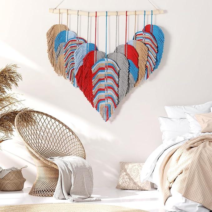 Amestrina Boho Tapestry for Bedroom, Boho Wall Decor for Bedroom, Large Wall Art for Living Room, Macrame Wall Hanging，Wall Tapestry for Living Room (Red)