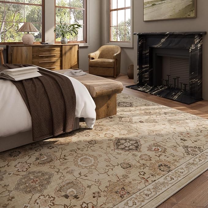 Machine Washable Rug for Living Room: 10x14 Area Rugs Boho Vintage Rug Stain Resistant Non Slip Low Pile Soft Lightweight Carpets for Bedroom Kitchen Dining Room Nursery Kids Room Farmhouse
