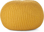 Round Pouf Ottoman, 18" Bordeaux Knitted Cotton Woven Round Pouf, Handmade Woven Bean Bag for Living Room, Floor Bag for Bedrooms, Home, Offices, Sofa Footrest (Yellow)