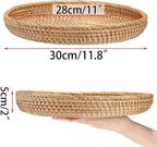 Hipiwe Round Key Basket Bowl for Entryway Table, 11.8" Large Rattan Tray Decorative Ottoman Trays Centerpiece for Coffee Table, Hand-Woven Fruit Basket Wicker Serving Trays