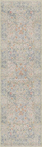 Non Slip Beige Blue Hallway Runner Rug - Long Runner Rugs 2x7 Washable Kitchen Floor Mat, Laundry Room Rug, Bathroom Runner - Vintage Design Décor