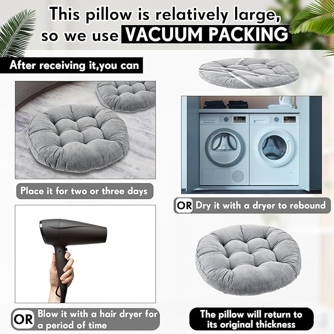 Jerify Floor Pillow Cushions Large Round Square Large Meditation Floor Pillow for Classroom Adult Meditation Picnic Party Seating Learning Daycare School(Round,Light Grey,4 Pcs)