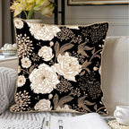KSLIDS Vintage Peony Roses Floral Soft Velvet Throw Pillow Covers Set of 2 White Roses Flower Bloom Leaves Decorative Pillow Covers 18x18 Inch Black Gold Cream Pillow Case for Sofa Couch Home Decor