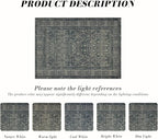 Area Rug 8×10, Large Vintage Boho Rug,Ultra-Soft Low Pile, Washable, Non Slip,Stain Resistant, Printed Carpet for Living Room Bedrooms Playroom Office Kitchen, Moss/Green