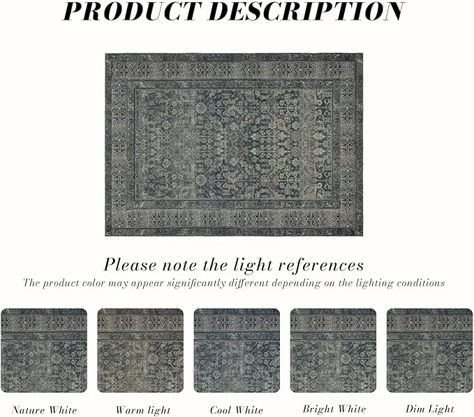 Area Rug 4×6, Vintage Boho Rug,Ultra-Soft Low Pile, Washable, Non Slip,Stain Resistant, Printed Carpet for Living Room Bedrooms Playroom Office Kitchen,Moss/Green