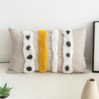 Boho Tufted Lumbar Throw Pillow Cover with Handwoven Stripes, Linen Cotton Simple Decorative Cushion Case for Couch Sofa, 1 PC (Beige Yellow, 12x20 inch)