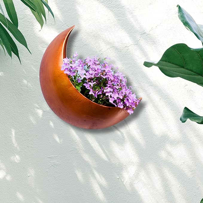 Wall Planter with Drain Holes – Outdoor Hanging Moon Planter for Fence, Patio, or Garden – Boho Crescent Wall Decor for Succulents, Air Plants, Herbs & Flowers – Witchy Gifts for Plant Lovers