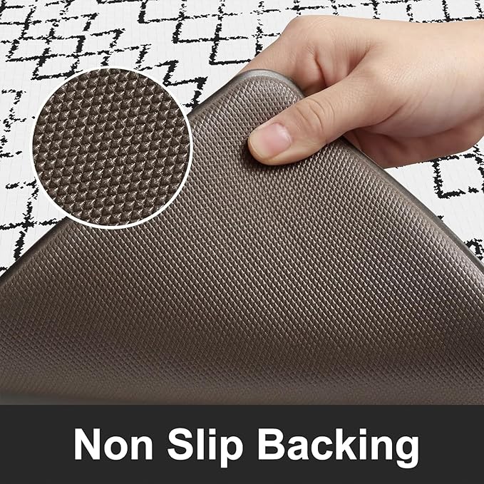 KIMODE Anti Fatigue Kitchen Mat, 20"x47"+20"x32" Kitchen Rugs Set of 2, Non-Slip Kitchen Floor Mats Cushioned, Comfort Mats for Kitchen Floor, Sink, Laundry, Office, Desk Black and White