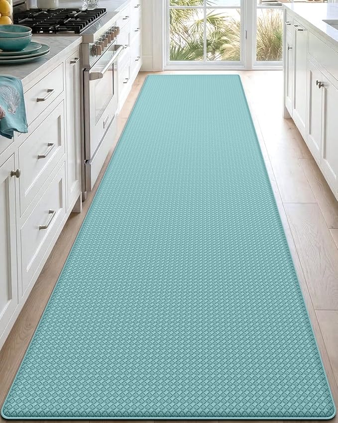 DEXI Kitchen Floor Mats Cushioned Anti Fatigue, 23x86, Large Long Standing Runner Rug Waterproof, Comfort Memory Foam Padded for Front Sink Laundry, Turquoise