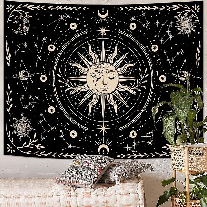 Spenlife Celestial Sun and Moon Tapestry Cosmic Tapestry for Bedroom Astral Tapestries Wall Hanging Bedroom Living Room Wall Art and Home Decor 70x90