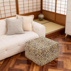20x20x14 Inches Fluffy Square Pouf Ottoman - Plush Furry Boneless Ottoman Foot Rest Stool with High-Density Foam, Versatile Floor Seating for Living Room (Leopard Print)