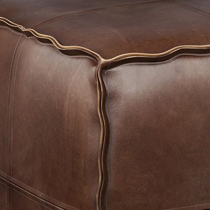 SIMPLIHOME Brody Square Pouf - 18 inch Wide Upholstered Vegan Leather Ottoman in Distressed Dark Brown, Boho Footstool, Coffee Table or Extra Seating for Living Room or Bedroom, Assembled